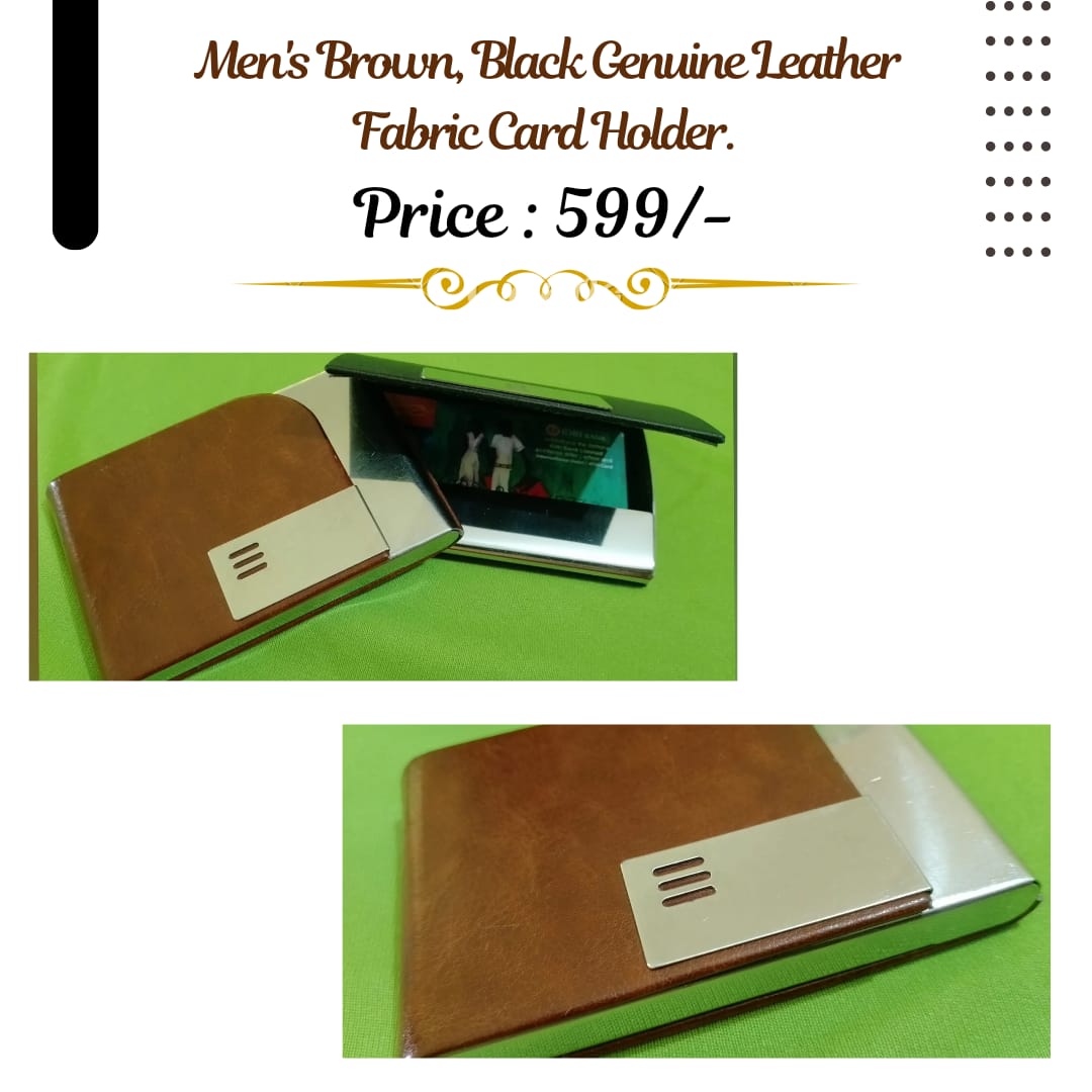 Means Brown &amp; Black Genuine Leather Fabric Card Holder